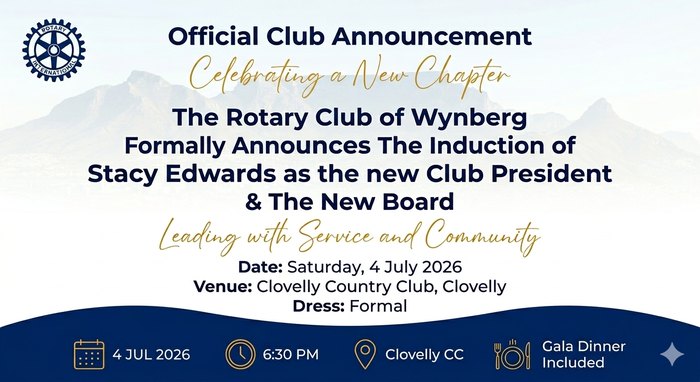 Rotary Club of Wynberg Inducts New President Stacy Edwards